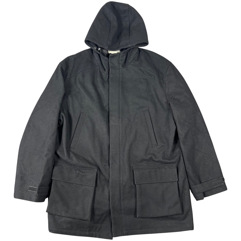 J. Crew Wool Hooded Parka Jacket Mens XL Black Full Zip Outdoor Coat Academia